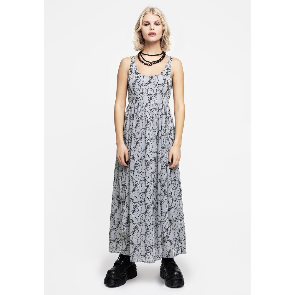 Disturbia Rosethorn Flocked Velour Chiffon Ruffle Midaxi Dress Blue 10 New W Tag